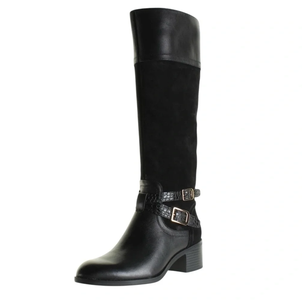 Franco Sarto Womens Lapis Black Knee-High‎ Boots Shoes 6.5 Medium